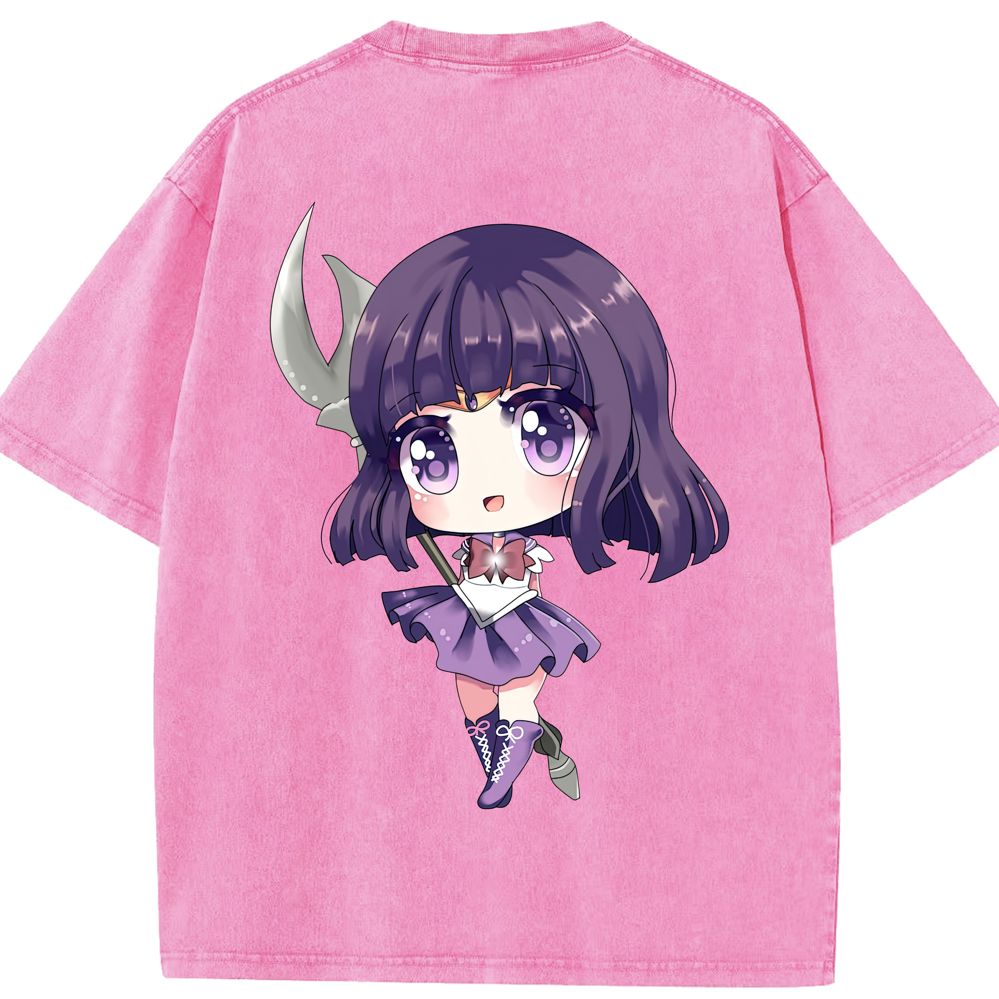 （画像用） 美少女戦士セーラームーン 土萠ほたる Sailor Moon Tomoe Hotaru （セーラーサターン；Sailor Saturn） 綿100% ヴィンテージ風 半袖Tシャツ（背面プリント）